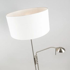 Vloerlamp staal en wit met verstelbare leesarm - Luxor