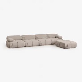 4-delige Modulaire Bank En Bouclé Poef Vacuüm Verpakt Kendall Bouclé Chocoladebruin - Sklum