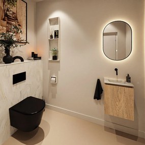 Mondiaz Ture DLux toiletmeubel 40cm washed oak met wastafel ostra midden zonder kraangat