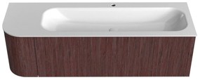 Mondiaz Kurve 145cm badmeubel ronding links ruby met 1 lade en deur en wastafel big large kraangat rechts