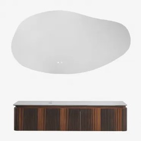 Lavena Zwevend Houten Badkamermeubelset Donker Hout & Without Sink & Onregelmatige Led En Anti-condens 140x75 Cm Riben & Zonder Kraan - Sklum