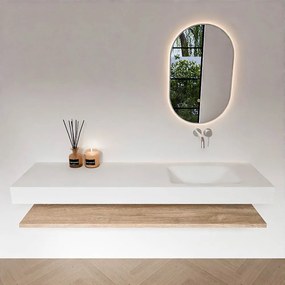 Zaro Alan badmeubel 170cm met planchet washed oak en vrijhangende wastafel cloud rechts zonder kraangat talc