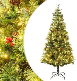 vidaXL Kerstboom met LED's en dennenappels 225 cm PVC en PE groen