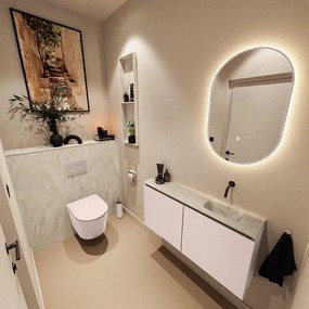 MONDIAZ TURE-DLUX 100cm toiletmeubel Rosee. EDEN wastafel Ostra positie rechts. Zonder kraangat. TUREDX100ROSR0OST