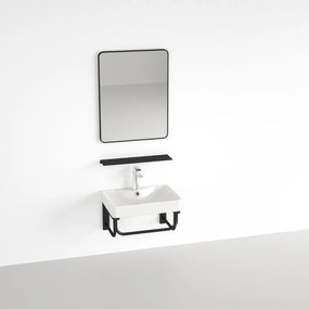 Badstuber Delta witte wastafelset 41x29x70cm met spiegel en zwart plankje