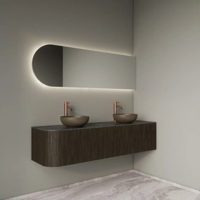 Gliss Design Alluro badmeubel ribbelfront met ronding links 160cm charcoal en zwart leisteen toppaneel