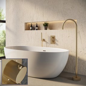 Saniclear Brass Stripes inbouw badkraan met vrijstaande uitloop geborsteld messing - mat goud