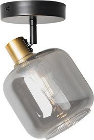 Design plafondspot zwart met goud met smoke glas - Zuzanna