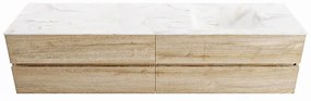 Mondiaz Vica DLux badmeubel 200cm washed oak 4 lades met wastafel ostra rechts 1 kraangat