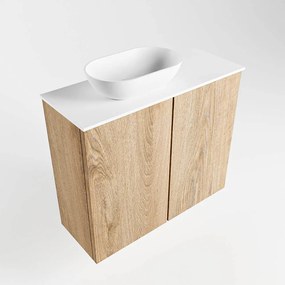 Mondiaz Fowy toiletmeubel 60cm washed oak met witte waskom links zonder kraangat