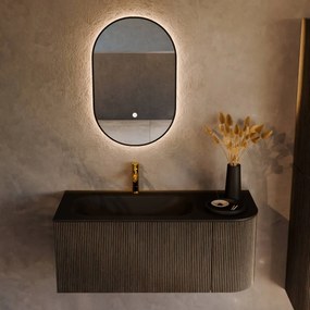 Mondiaz Kurve 105cm badmeubel ronding rechts shadow met 1 lade en deur en wastafel big small kraangat links urban