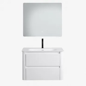 Badkamermeubelset In Hout Met Geïntegreerde Wastafel Egerton Wit & Rechthoekige Led En Anticondens 80x70 Cm Gualar & Zwart ↑20 - Sklum
