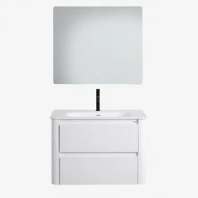 Conjunto Vaniteit Hangend 80x50 Cm In Hout Met Geïntegreerde Wastafel Egerton Wit & Rechthoekige Led En Anticondens 80x70 Cm Riben & Mat Zwart ?20 -