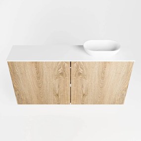 Mondiaz Fowy toiletmeubel 100cm washed oak met witte waskom rechts zonder kraangat