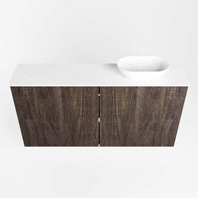 Mondiaz Fowy toiletmeubel 100cm dark brown met witte waskom rechts zonder kraangat