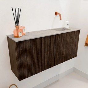 Mondiaz Joya DLux 90cm toiletmeubel walnut met wastafel faye rechts zonder kraangat glace