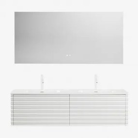 Conjunto Vaniteit Hangend 160x50 Cm In Hout Met Geïntegreerde Waskommen Noura Wit & Rectangular Led And Antifog 160x75 Cm Riben & 2 X Wit ↑20 Cm Met O