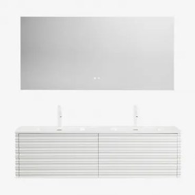 Conjunto Vaniteit Hangend 160x50 Cm In Hout Met Geïntegreerde Waskommen Noura Wit & Rectangular Led And Antifog 160x75 Cm Riben & 2 X Wit - Sklum