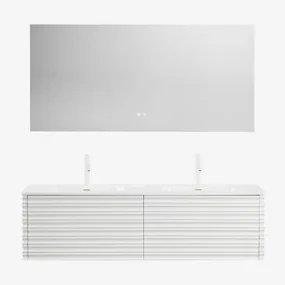 Noura Houten Badkamermeubelset Met Geïntegreerde Wastafels Wit & Rectangular Led And Antifog 160x75 Cm Jorvi & 2 X Wit ↑20 - Sklum