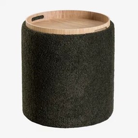 Berkeleni Ronde Gestoffeerde Bijzettafel Met Dienblad En Opbergruimte, Ø40 Cm Teddystof Saliegroen - Sklum