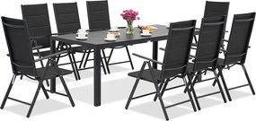 Aluminium tuinmeubelen polywood met grote tafel Verona voor 8 personen Garden Point zwart
