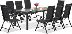Aluminium tuinmeubelen polywood met grote tafel Verona voor 8 personen Garden Point zwart
