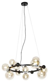 Smart hanglamp met dimmer zwart met amber glas 12-lichts incl. 12 Wifi G9 - David Art Deco G9 bol / globe / rond rond Binnenverlichting Lamp