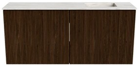 Mondiaz Joya DLux 90cm toiletmeubel walnut met wastafel faye rechts zonder kraangat ostra