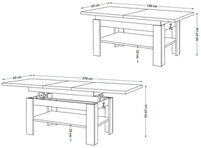 RIO eiken artisan / beige - KOFFIETAFEL, UITSCHUIFBAAR MET HEFFUNCTIE VOOR HET BLAD