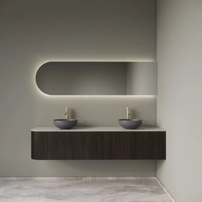 Gliss Design Alluro badmeubel ribbelfront met ronding links 180cm ebony en wit marmer toppaneel
