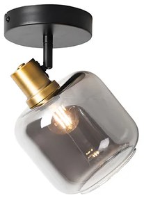 Design plafondspot zwart met goud met smoke glas - Zuzanna