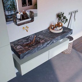 Mondiaz Alan DLux badmeubel 150cm clay 2 lades met wastafel lava links zonder kraangat