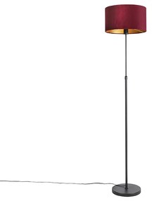 Vloerlamp zwart met velours kap rood met goud 35 cm - Parte Landelijk / Rustiek E27 cilinder / rond rond Binnenverlichting Lamp