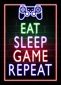 Ilustratie Eat Sleep Game Repeat-Gaming Neon Quote