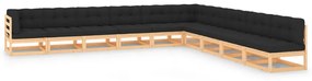 vidaXL 10-delige Loungeset met antracietkleurige kussens grenenhout