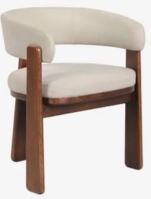 Carbalis Gestoffeerde Eetkamerstoel Met Armleuningen En Eikenhouten Frame Donker Eiken Bruin & Chenille Crèmebeige - Sklum