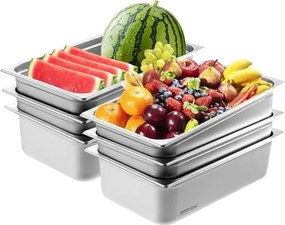 VEVOR Gastronormbak, roestvrijstalen bak 6 stuks 530 x 327 x 150 mm Voedselbak, commerciële stoompan Warmhoudbak 20,2 L Diepte voor voedsel, hotelpan Tafelvoedselpan Buffet