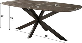 Ovale Eettafel Met Brons Blad 180cm - 215 X 105cm.