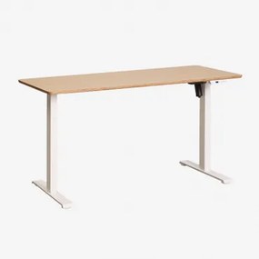 Elektrisch Verstelbaar Rechthoekig Bureau Met Geheugenfunctie Van Hout En Ijzer Serpi Eikenhout & ↔︎ 140 Cm & Wit - Sklum