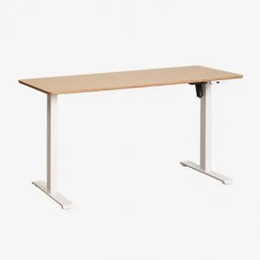 Elektrisch Verstelbaar Rechthoekig Bureau Met Geheugenfunctie Van Hout En Ijzer Serpi Eikenhout & Wit & ↔︎ 140 Cm - Sklum