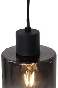 Eettafel / Eetkamer Moderne hanglamp zwart met smoke glas 4-lichts - Dame Modern E27 rond Binnenverlichting Lamp