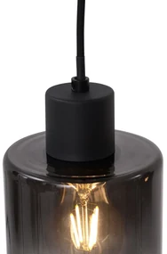 Eettafel / Eetkamer Moderne hanglamp zwart met smoke glas 4-lichts - Dame Modern E27 rond Binnenverlichting Lamp
