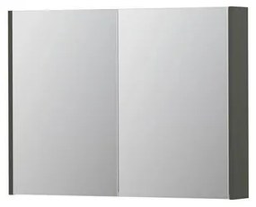INK SPK2 Spiegelkast - 100x14x74cm - 2 deuren - dubbelzijdige Spiegel - schakelaar en stopcontact - MDF lak Mat beton groen 1105325