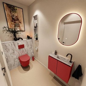 MONDIAZ TURE-DLUX 60cm toiletmeubel Fire. EDEN wastafel Glace positie rechts. Met 1 kraangat. TUREDX60FIRR1GLA