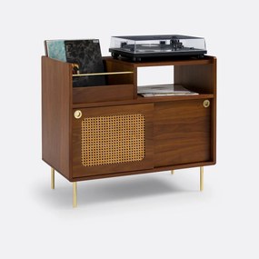 Vinyl meubel in notenhout en vlechtwerk, Redpop