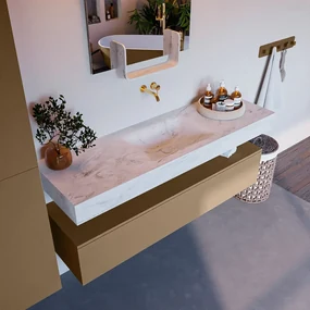 Mondiaz Alan DLux badmeubel 150cm oro 1 lade met wastafel opalo midden zonder kraangat
