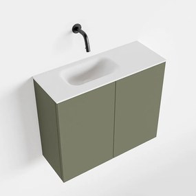 Zaro Polly toiletmeubel 60cm army met witte wastafel zonder kraangat links