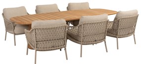 Capri Sardinia barrel low dining tuinset 7 delig 240x110xH69 cm teak latte 4 Seasons Outdoor