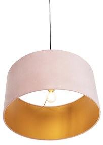 Stoffen Eettafel / Eetkamer Hanglamp met velours kap roze met goud 50 cm - Combi Landelijk / Rustiek E27 cilinder / rond rond Binnenverlichting Lamp