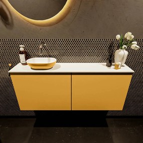 Mondiaz Fowy toiletmeubel 120cm ocher met gele waskom links zonder kraangat